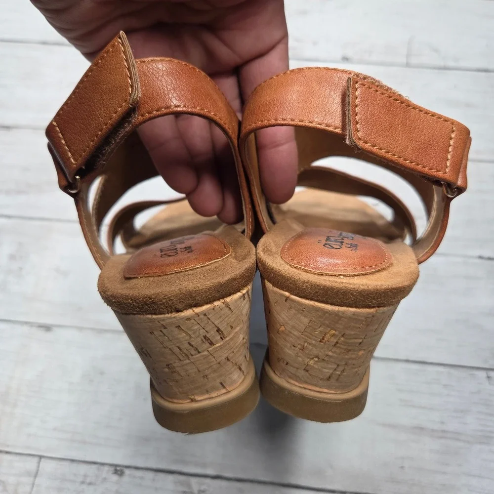 Eurosoft Sadra Wedge Sandals Strappy Cork Heel Womens 8.5M Tan Brown ES0022300